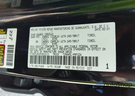 2024 Toyota Tacoma Sr 4Wd from USA, damaged, VIN 3TYKE5JN1RT012111